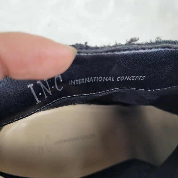 INC black suede boots ankle straps gold buckles patent heels dressy boho fancy 7 - Picture 7 of 10